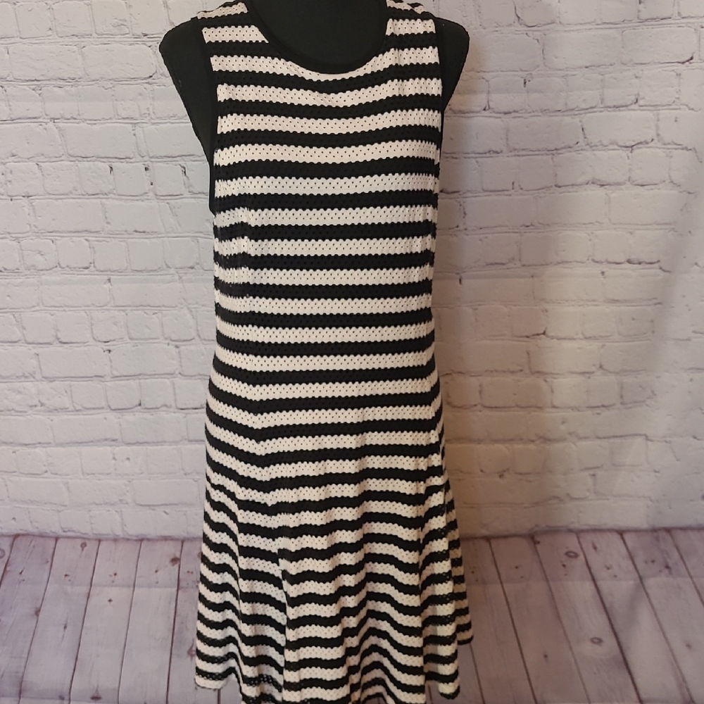 Black and White Size 14 Striped Banana Republic Sleeveless Back Zipper Dress